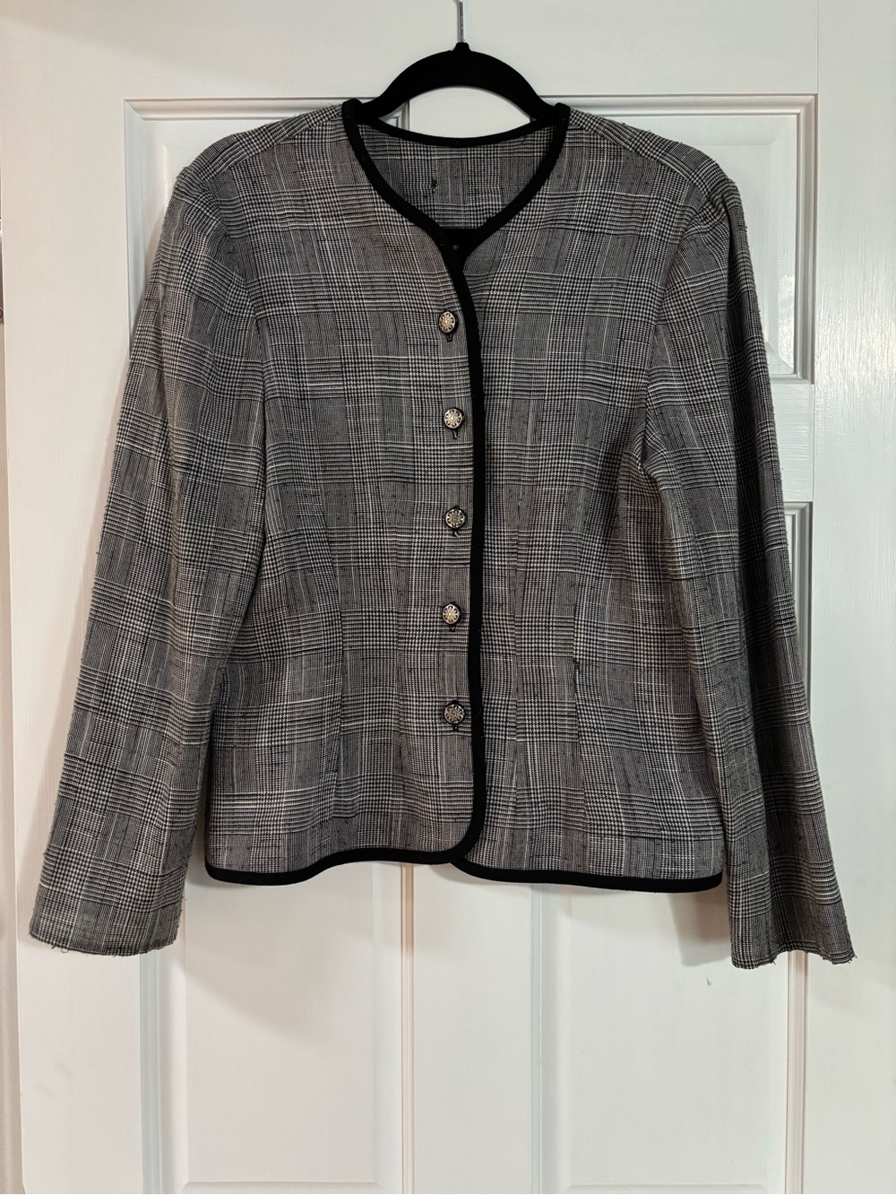Vintage Black & Gray Plaid Trim Blazer